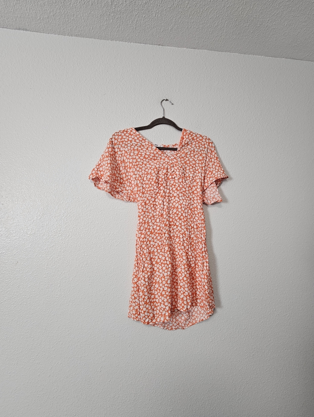 Mng Mini Orange Floral Short Sleeve V-Neck Dress Sz 4
